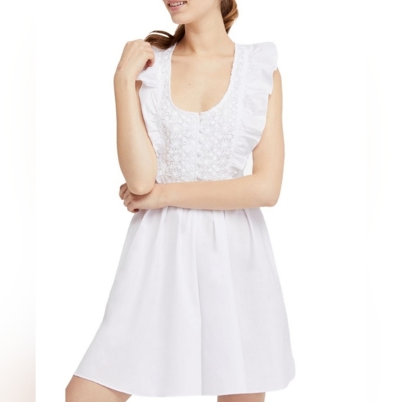 Free People Women Half Moon Crochet Ruffle Embroidered Dress In White - Picture 5 of 8